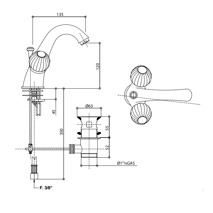 Bongio Rivoli Смеситель для раковины на 1 отв., цвет золото/Ruby 09 05521OR09