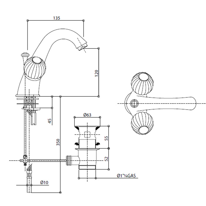 Bongio Rivoli Смеситель для раковины на 1отв., цвет золото/Cristallo 00 05521OR00