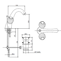 Bongio Rivoli Смеситель для раковины на 1отв., цвет золото/Cristallo 00 05521OR00