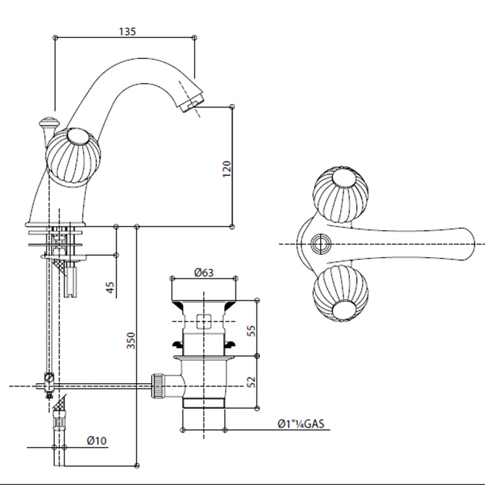 Bongio Rivoli Смеситель для раковины на 1отв., цвет хром/Cristallo 00 05521CR00