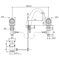 Bongio Rivoli Смеситель для раковины на 3отв., цвет хром/Cristallo Bianco 00 05501CR00