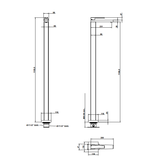 Bongio Stelth Смеситель для раковины, напольный, цвет: хром 01533CR00