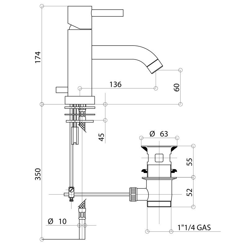 Bongio T Mix Смеситель для раковины, излив 13,6 см, с донным клапаном, цвет: хром 32521CRPR