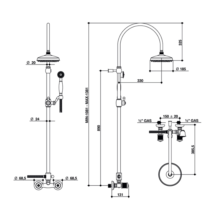 Bongio Impero Смеситель для душа, цвет золото/Swarovski 06537OR0D
