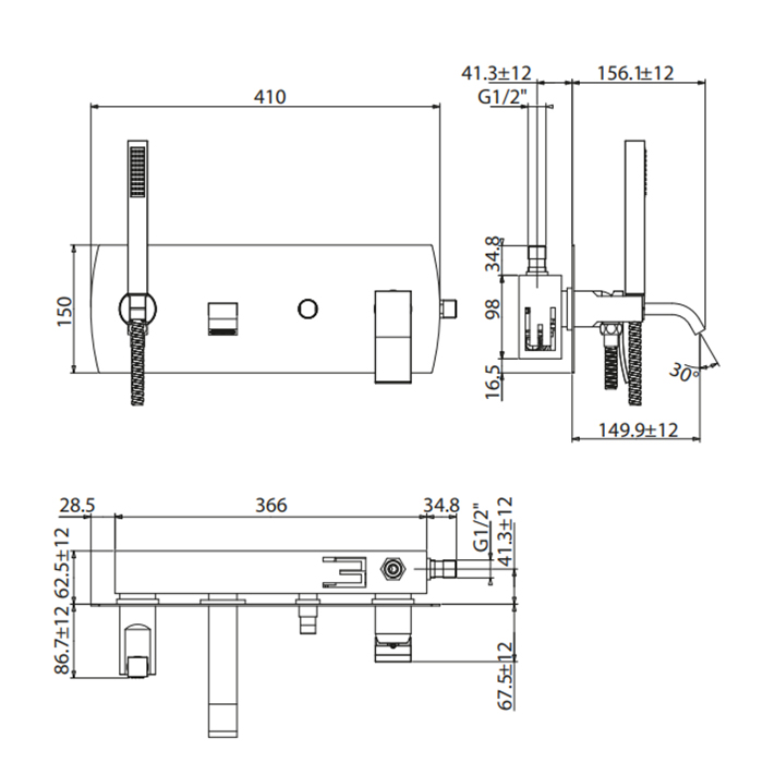 Gattoni Ely Смеситель для ванны/душа встраиваемый, цвет хром 8805/88C0