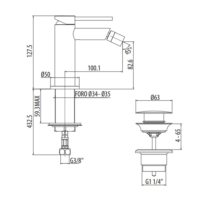 Gattoni Circle One Смеситель для биде с донным клапаном, цвет Bianco Opaco 9150/91BO