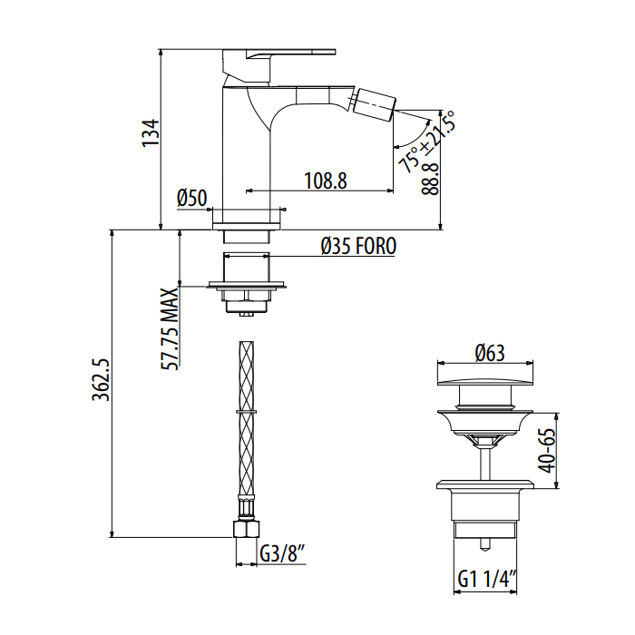 Gattoni H2Omix7000 Смеситель для биде, излив 10,88 cм, цвет: хром 7005070C0