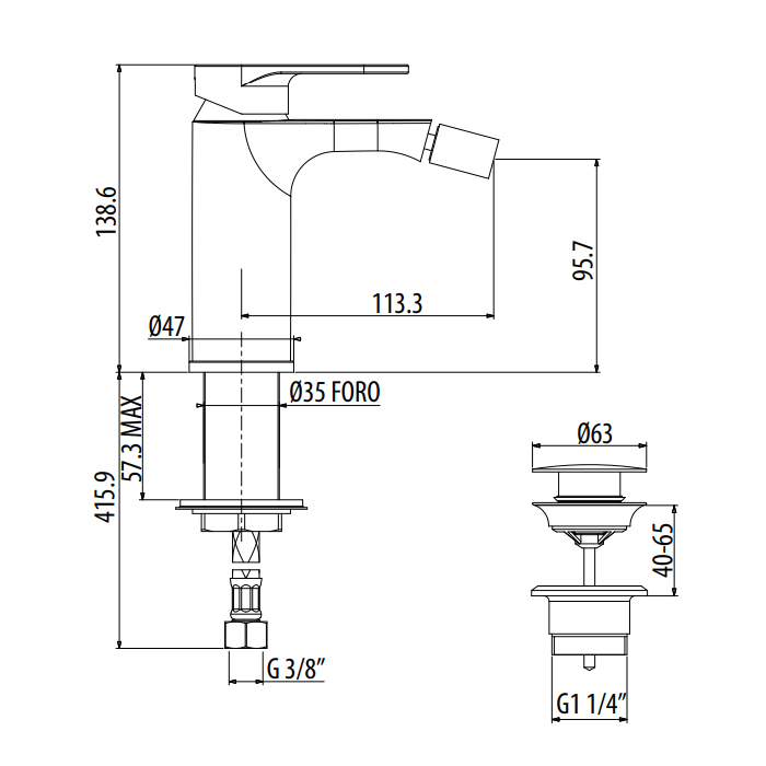 Gattoni H2Omix7000 Смеситель для биде, излив 11,33 cм, цвет: хром 7005570C0
