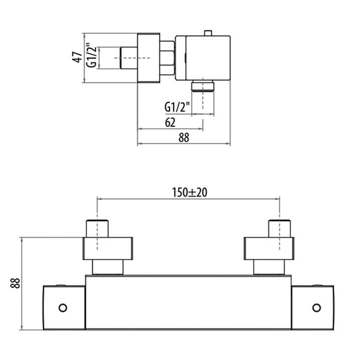 Gattoni Termostatici Термостатический смеситель для душа, выпуск снизу, цвет: хром TSQU52500C0cr