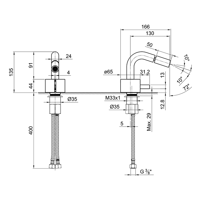 Fantini AF/21 Смеситель для биде, 1 отв., излив 13 см, цвет Matt Gun Metal PVD 27 P5 A508WF