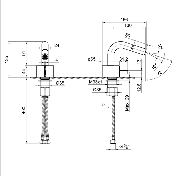 Fantini AF/21 Смеситель для биде, 1 отв., излив 13 см, цвет матовая натуральная сталь 27 93 A508WF