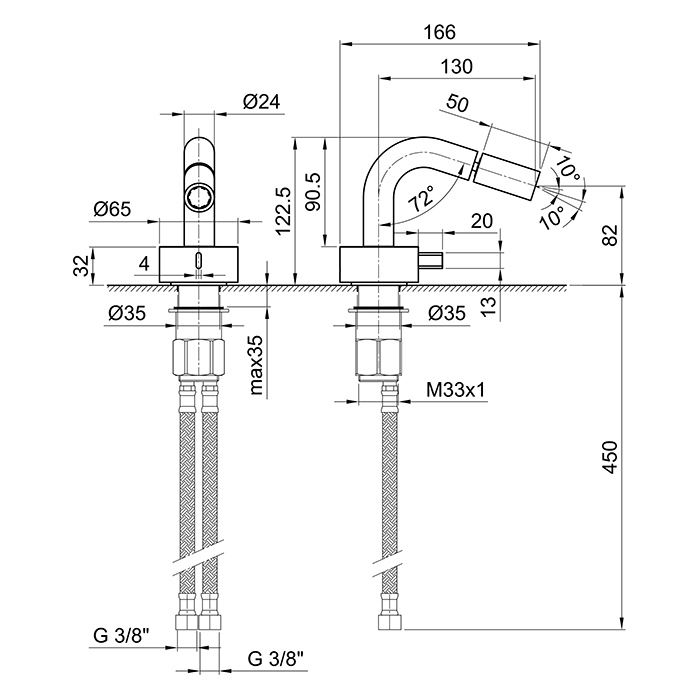 Fantini AF/21 Смеситель для биде, 1 отв., излив 13 см, цвет хром 27 02 A508WF