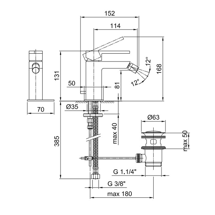 Fantini AR/38 Смеситель для биде, 1 отв., с донным клапаном, цвет хром 38 02 3308SF