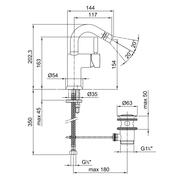 Fantini Cafe Смеситель для биде, 1 отв., с донным клапаном, цвет хром 42 02 1808F