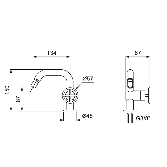 Fantini Fontane Bianche Смеситель для биде, 1 отв., цвет Matt Gun Metal PVD 47 P5 P008W
