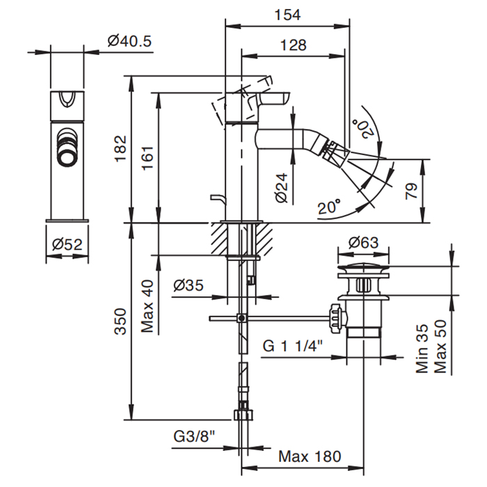 Fantini Icona Classic Смеситель для биде, 1 отв., с донным клапаном, цвет хром 53 02 R408F