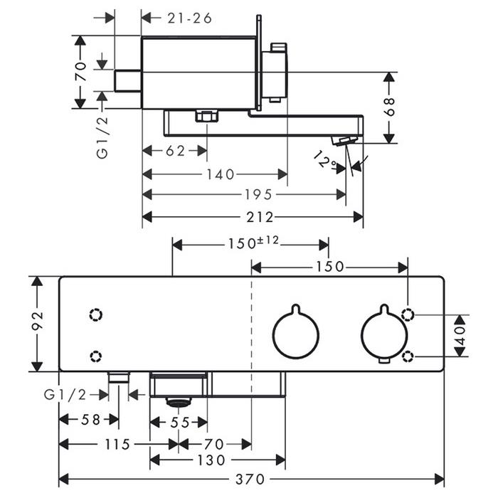 Hansgrohe ShowerTablet Термостат для ванны BM 37 см, излив 19,5 см, цвет: хром/белый 13107400