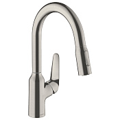 Hansgrohe Focus M42 Смеситель для кухонной мойки однорыч. 180, с выдв. изл. цвет: нержавеющая сталь 71821800