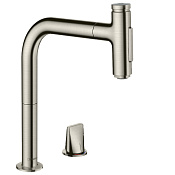 Hansgrohe Metris Select M71 Смеситель для кухонной мойки на 2 отв., с выдв. изл. цвет: нержав. сталь 73818800