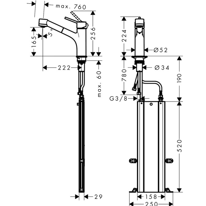 Hansgrohe Talis M52 Смеситель для кухонной мойки однорычажный 170, цвет: нержавеющая сталь 73860800