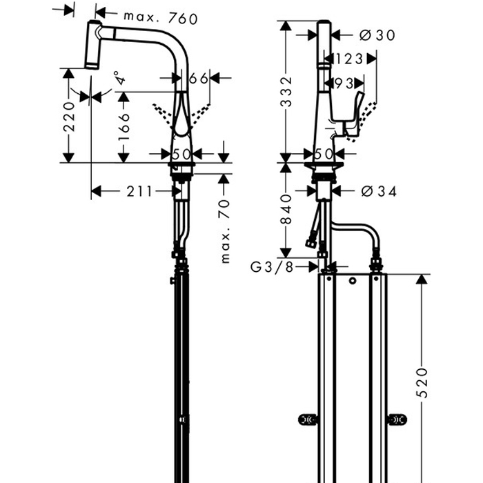 Hansgrohe Talis Select M51 Смеситель для кухонной мойки однорычажный 220, цвет: хром 73852000