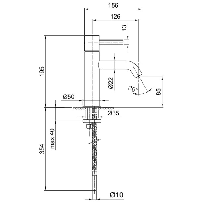 Fantini AF/21 Смеситель для раковины, 1 отв., излив 12,6 см, цвет Matt Gun Metal PVD 27 P5 A704WF
