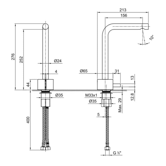 Fantini AF/21 Смеситель для раковины, 1 отв., цвет Matt British Gold PVD 27 P6 A506WF