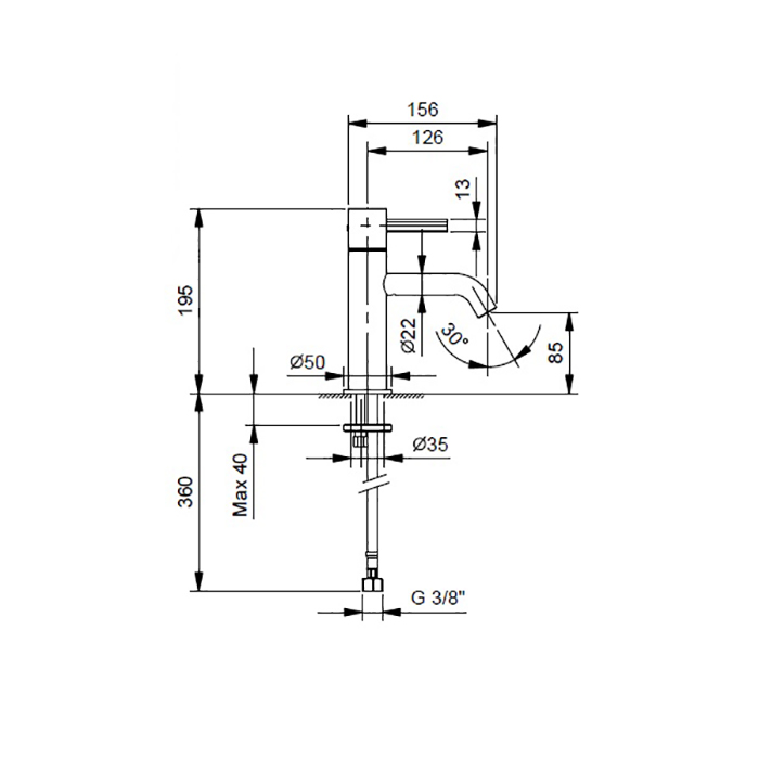 Fantini AF/21 Смеситель для раковины, 1 отв., цвет матовая натуральная сталь 27 93 A704WF
