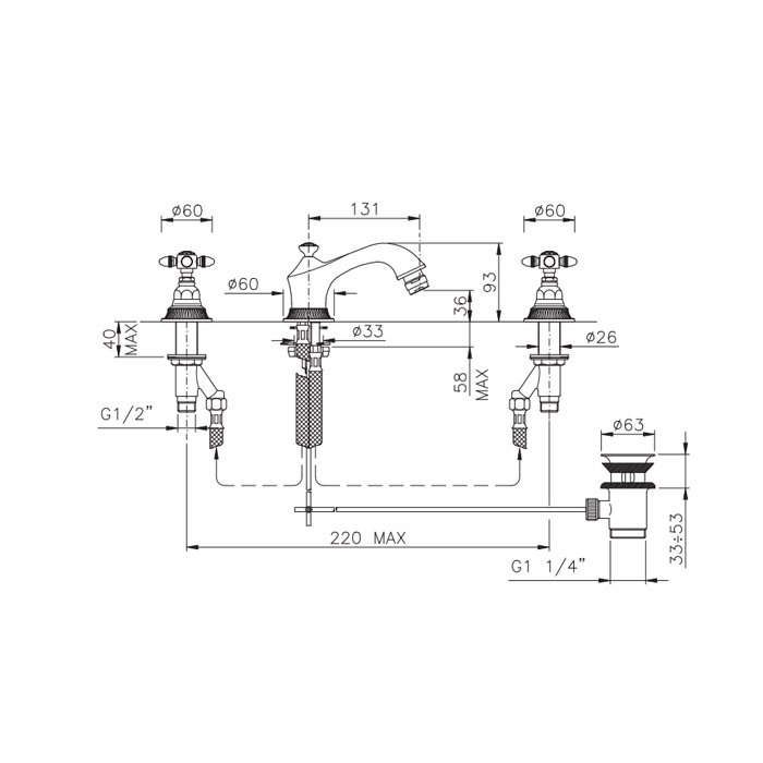Nicolazzi Impero Смеситель для биде на 3 отверстия, цвет золото 1215GO36