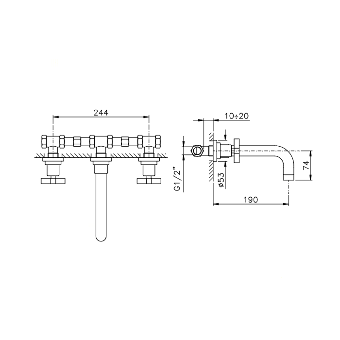 Nicolazzi Mac Kinley 05 Смеситель встр. для раковины на 3 отверстия, излив 19 см, цвет хром 2207CR29