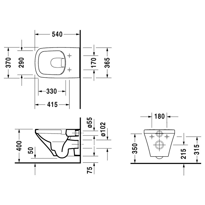 Duravit DuraStyle Унитаз Rimless подвесной без смывного края 37x54 cм, цвет: белый 2538090000