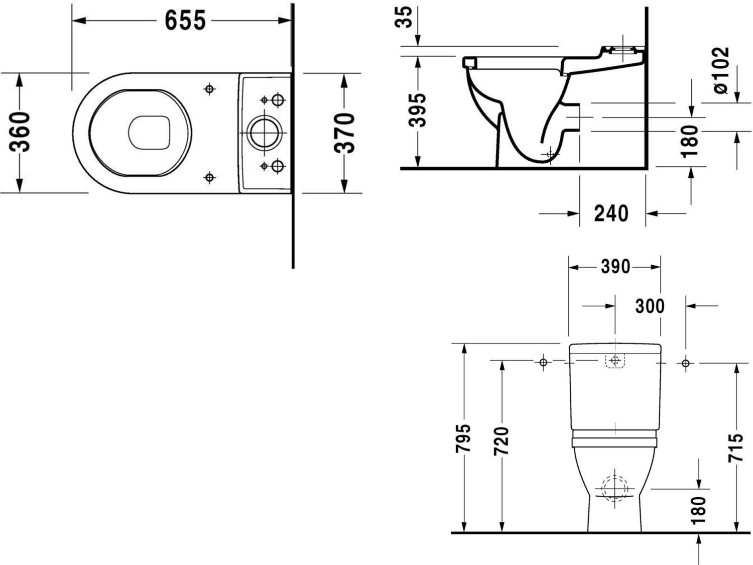 Duravit Starck 3 Чаша унитаза напольная без крышки и бачка 37x65,5 см, цвет: белый 0128090000