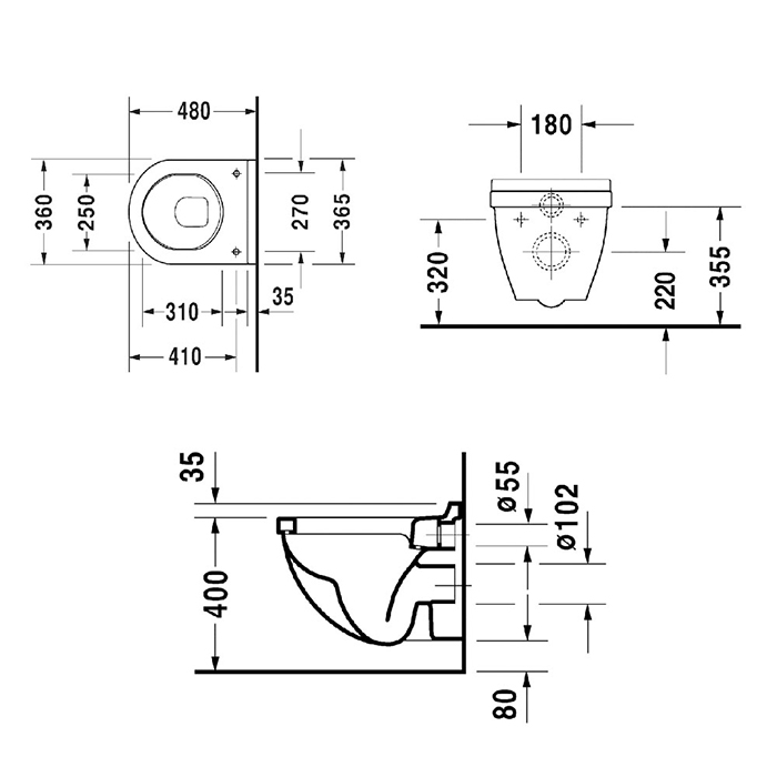 Duravit Starck 3 Унитаз подвесной Сompact, укороченная модель 48,5x36 cм, цвет белый 2202090000
