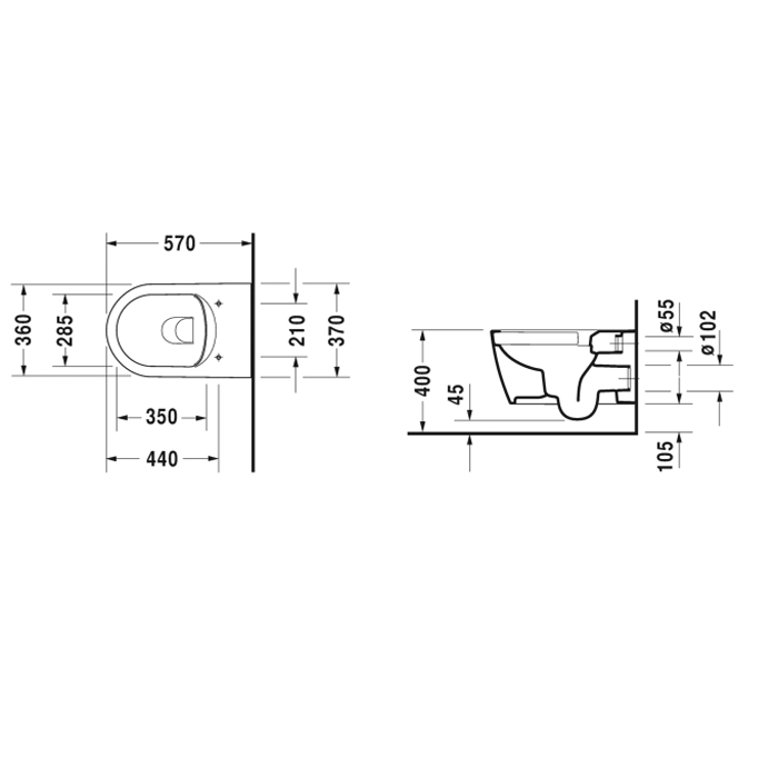 Duravit Me by Starck Унитаз подвесной Rimless 57х37 cм, с креплениями, цвет белый 2529090000