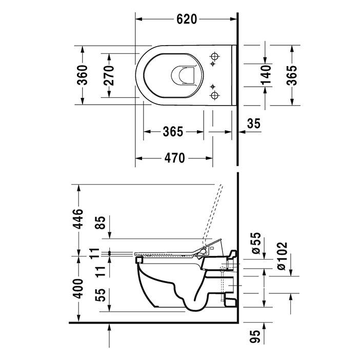 Duravit Starck 3 Унитаз подвесной 62х37 cм, для крышки-биде SensoWash 2226590000