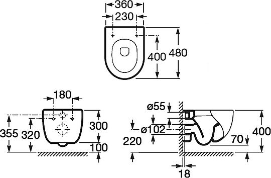 Roca Meridian Чаша подвесного унитаза 36х48 см, без крышки, цвет: белый глянцевый 346248000