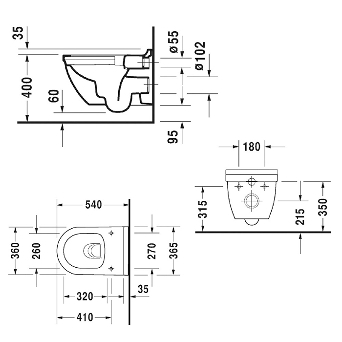 Duravit Starck 3 Унитаз подвесной безободковый, 54х36 cм, Durafix, цвет белый 2527090000
