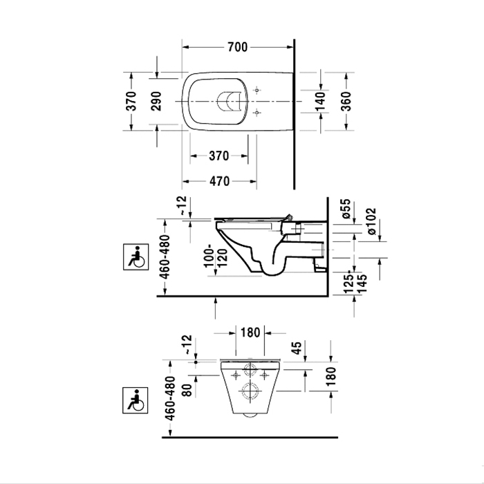 Duravit DuraStyle Унитаз Rimless подвесной без смывного края, для инвалидов на колясках 2559090000