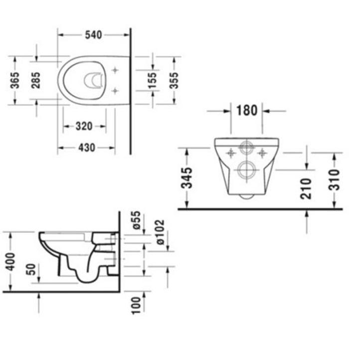 Duravit DuraStyle Комплект: подвесной унитаз Basic Rimless 36,5х54 см 45620900A1 (256209+002079)