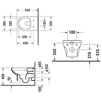 Duravit DuraStyle Комплект: подвесной унитаз Basic Rimless 36,5х54 см 45620900A1 (256209+002079)