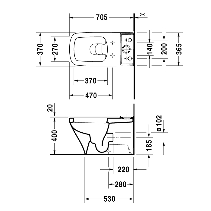Duravit DuraStyle Унитаз моноблок пристенный 37х70 cм, цвет белый 2156090000