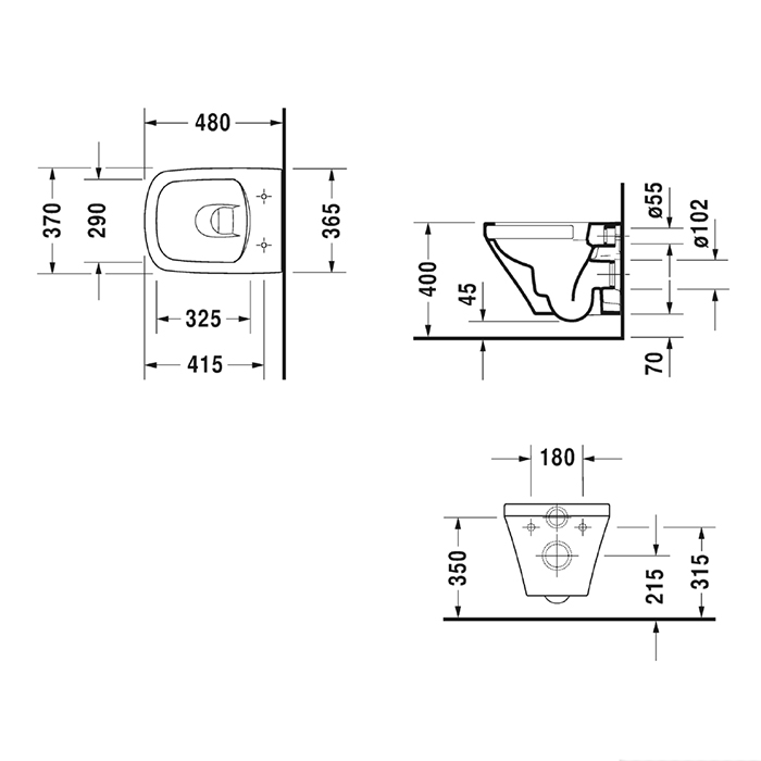 Duravit DuraStyle Унитаз подвесной 48 cм, Compact, Rimless, WashDown, 4,5 л. 2571090000