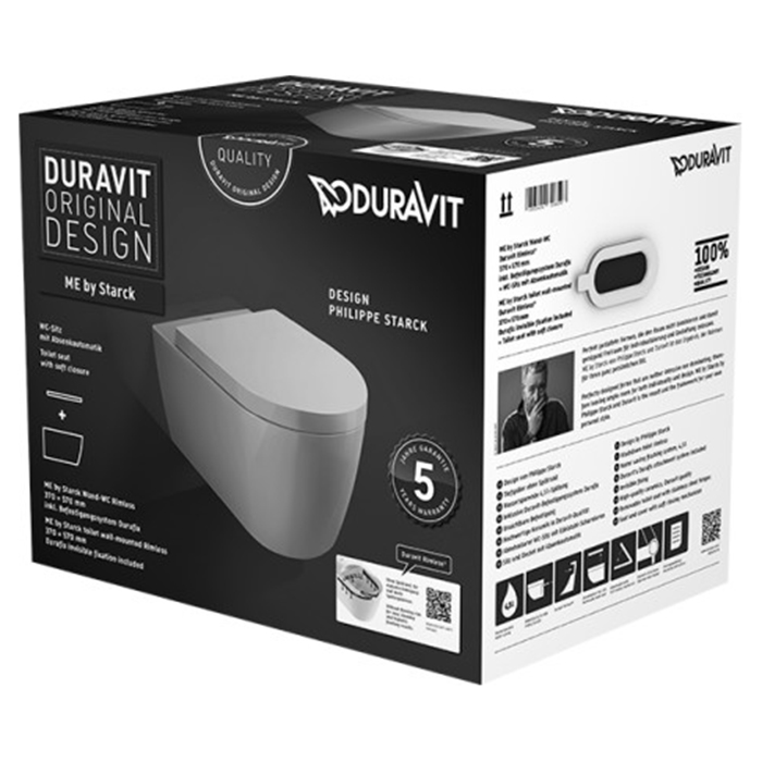 Duravit Me by Starck Унитаз подвесной 57х37, с сиденьем Rimless, цвет: белый глянцевый 45290900A1