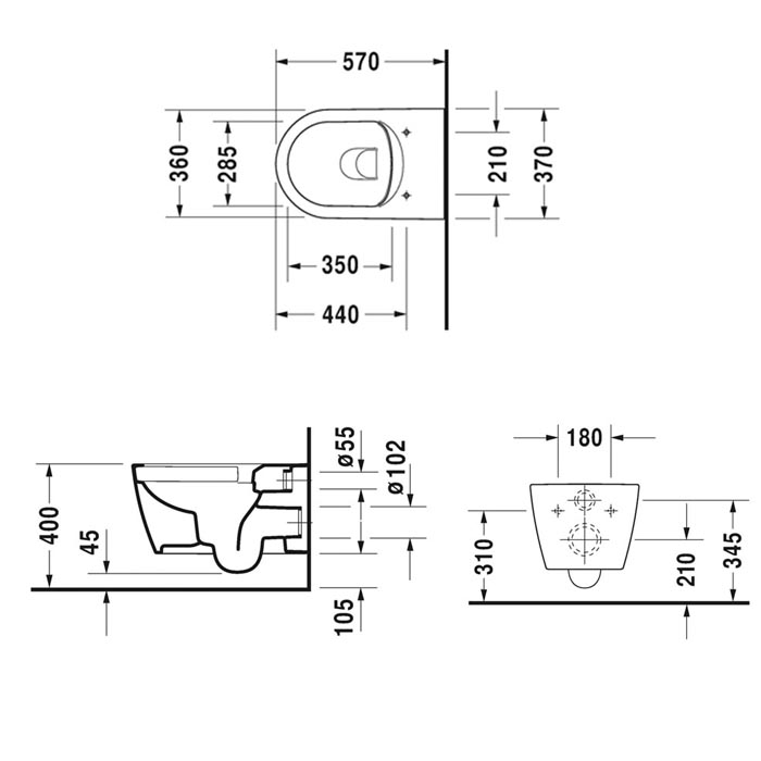 Duravit Me by Starck Унитаз подвесной 57х37, с сиденьем Rimless, цвет: белый глянцевый 45290900A1