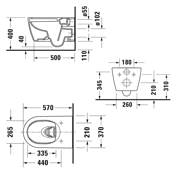 Duravit Me by Starck Унитаз подвесной 57х37 cм, безободковый, HygieneGlaze, цвет белый 2579092000