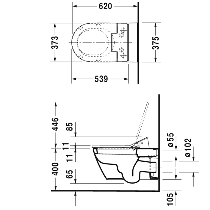 Duravit Starck 2 Унитаз подвесной 62х37,5хh33,5 cм, для SensoWash, цвет: белый 2533590000