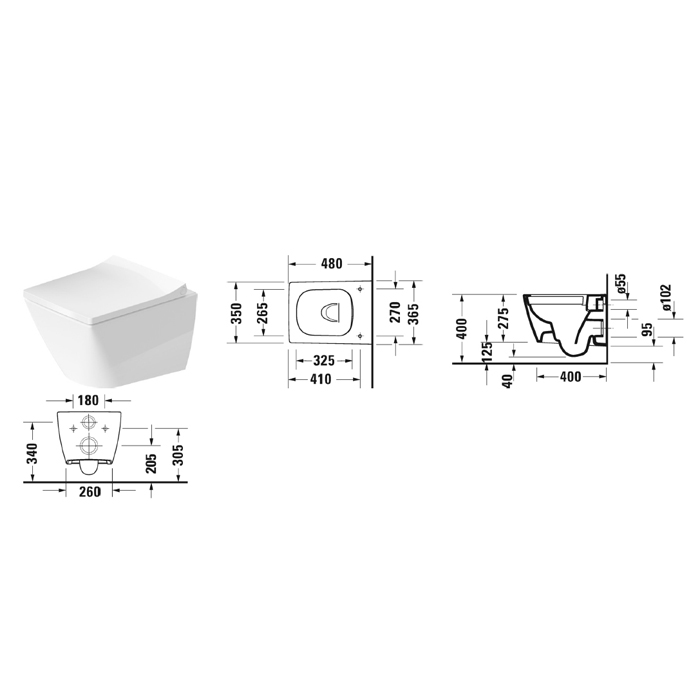 Duravit Viu Унитаз подвесной безободковый 37х48 cм, цвет белый Антибактериальное покр. 2573092000