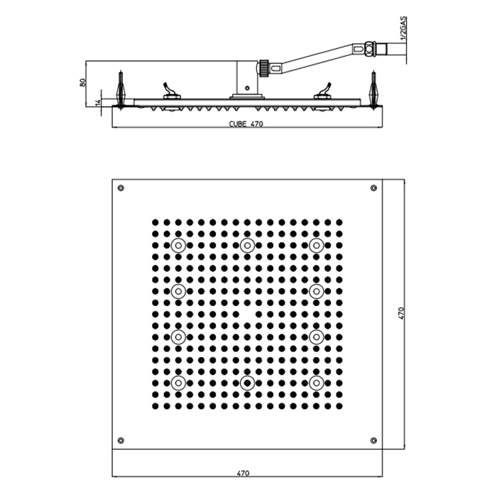 Bossini Cube Потолочный душ встраиваемый 47 см, 1 вид струи, LED цвет: chrome H37453.030