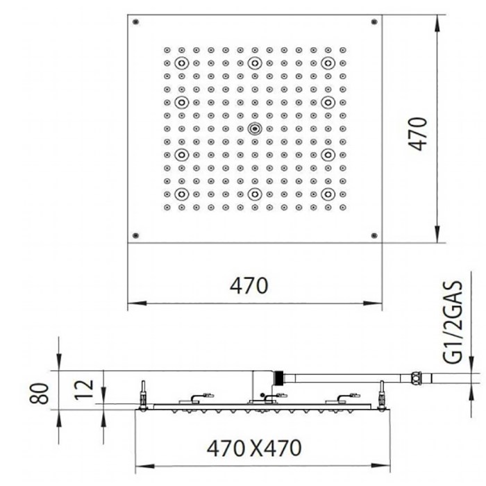 Bossini Cube Потолочный душ встраиваемый 47 см, 1 вид струи, LED, цвет: chrome H37456.030