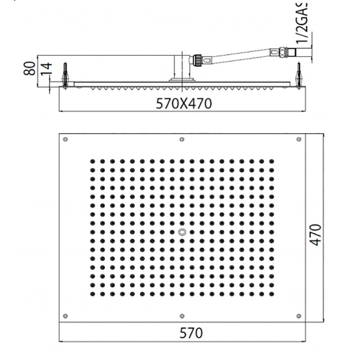 Bossini Rectangular Потолочный душ встраиваемый 57x47 см, 1 вид струи, цвет: mat black H38391.073